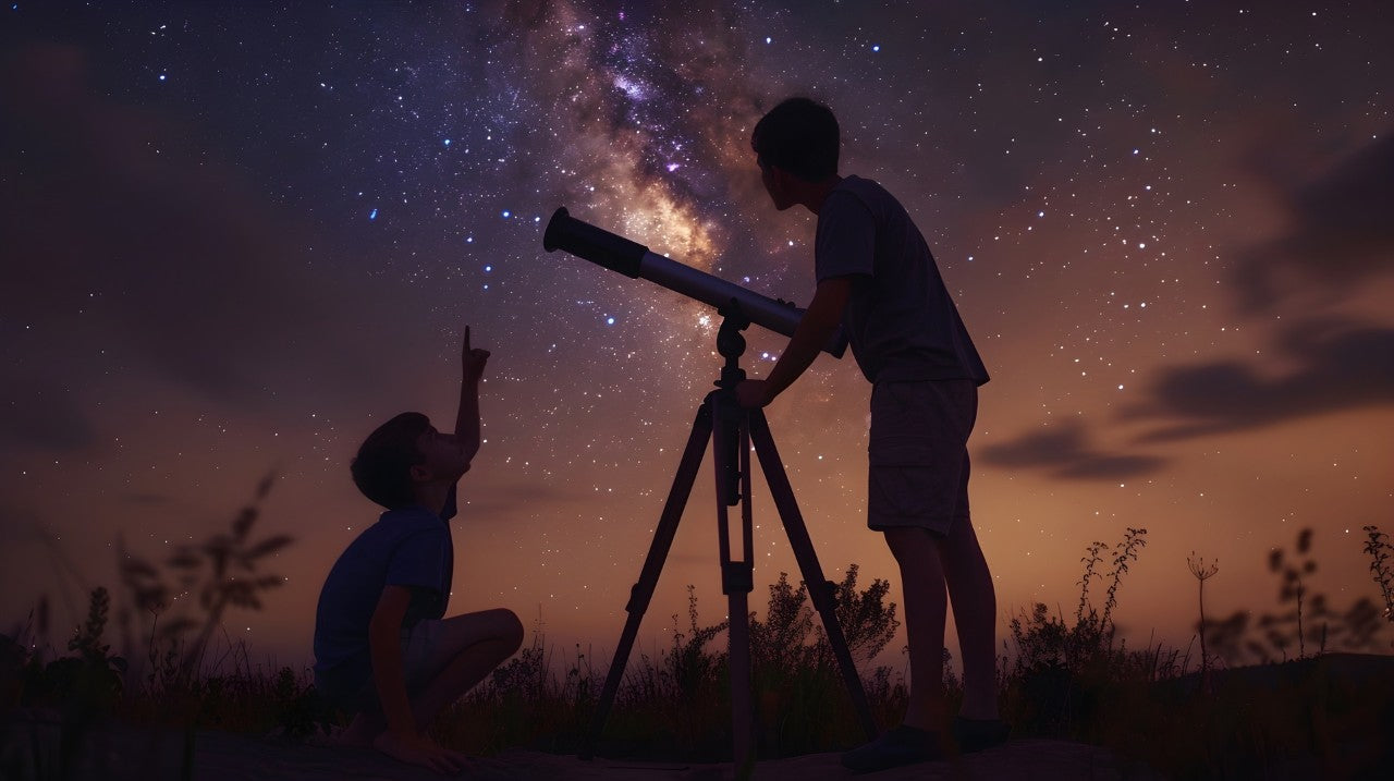 two kids stargazing