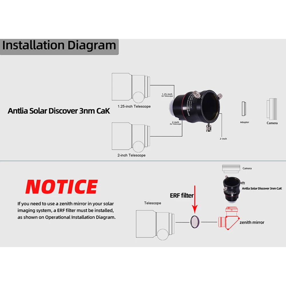 Antlia Solar Discover CaK Calcium-K 3nm 393.3nm Imaging Solar Filter Assembly - Vega Vision