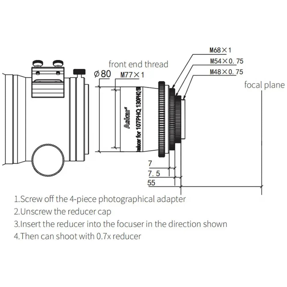 ASKAR 3" f/4.9 0.7x Reducer for ASKAR 107PHQ and 130PHQ Telescopes - Vega Vision