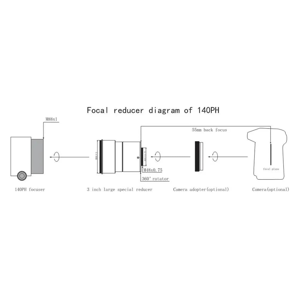 Sharpstar 3" f/4.8 0.74x Reducer and Flattener for FULL FRAME Cameras for Sharpstar 140PH Telescope - M48 Camera Connection - Vega Vision