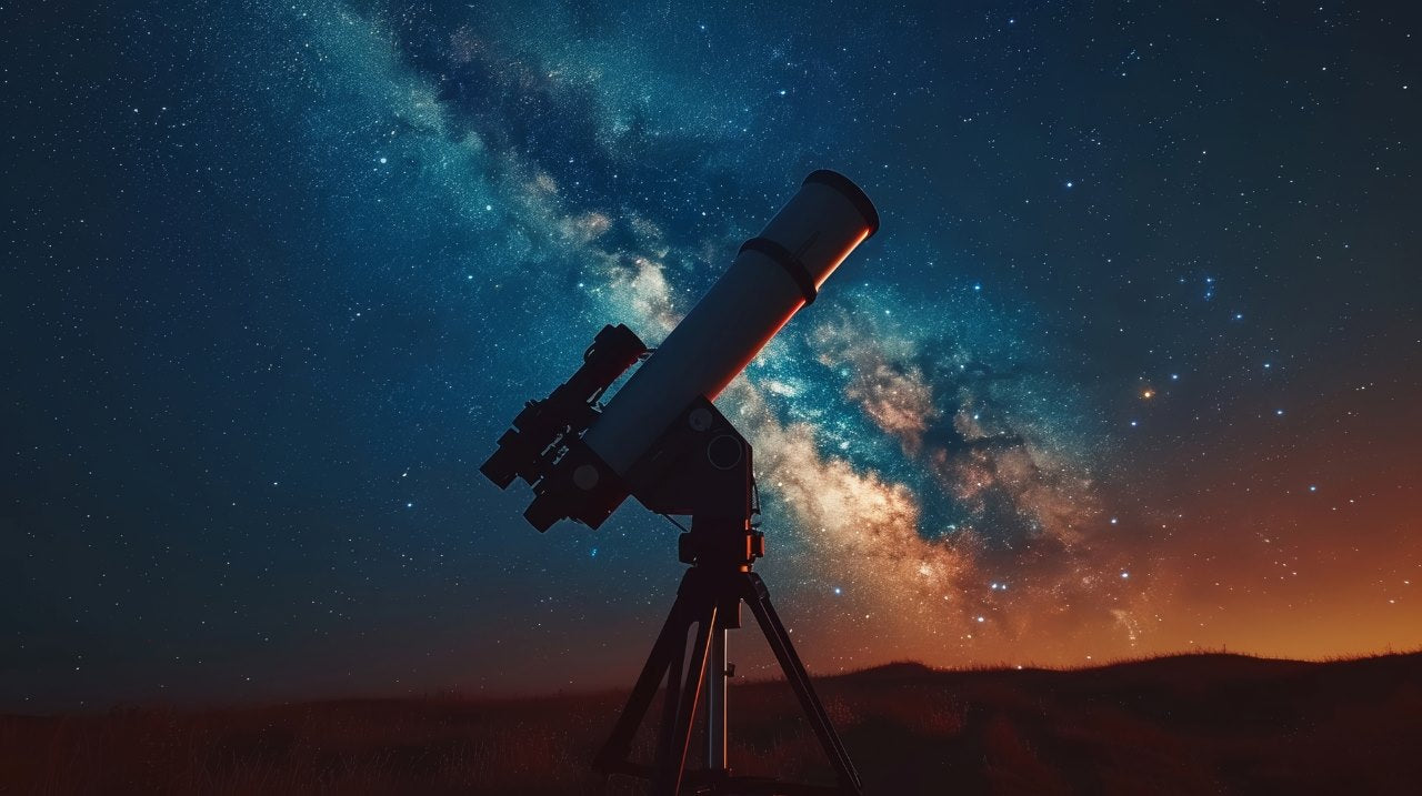 telescope pointing at the starry sky