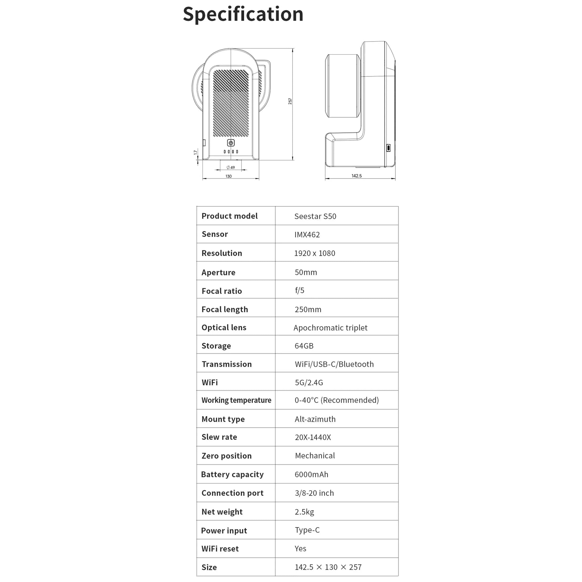 ZWO Seestar S50 All-in-One Smart Refractor Telescope