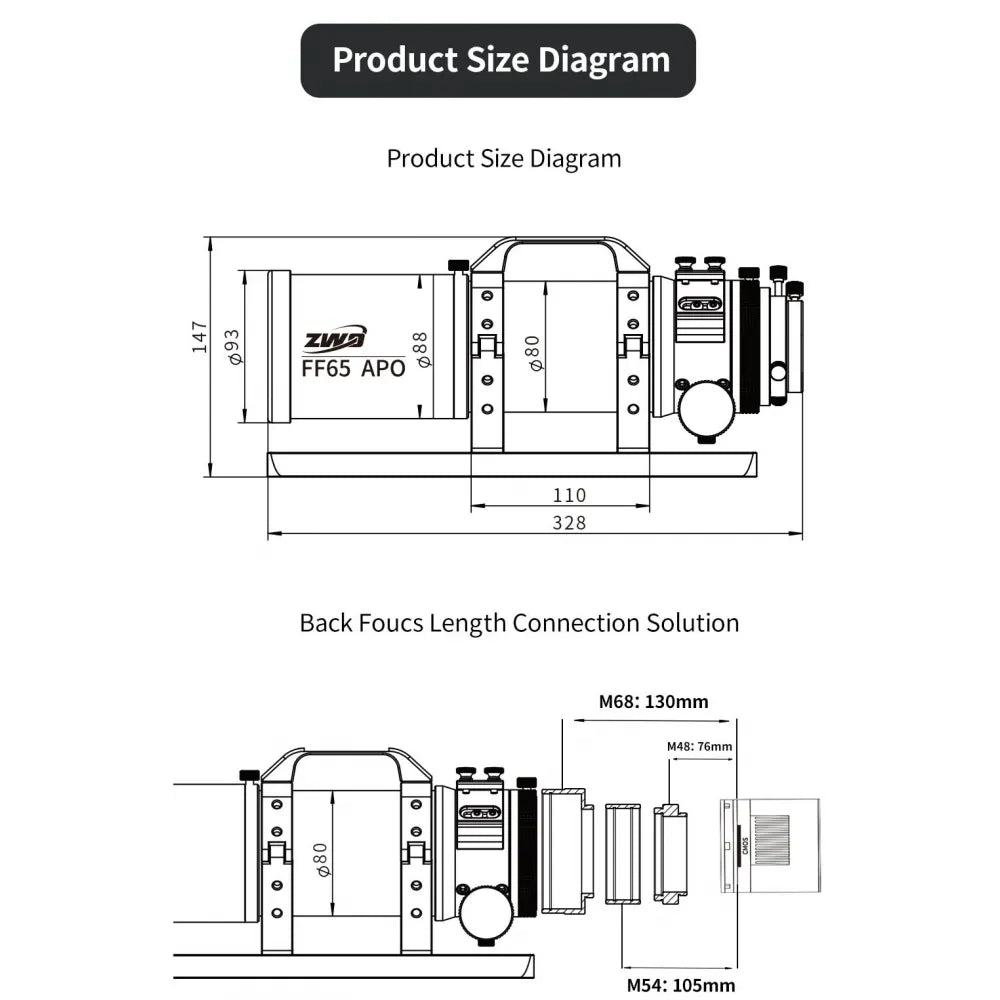 ZWO FF65 65mm f/6.4 APO Quintuplet Refractor Telescope - Vega Vision