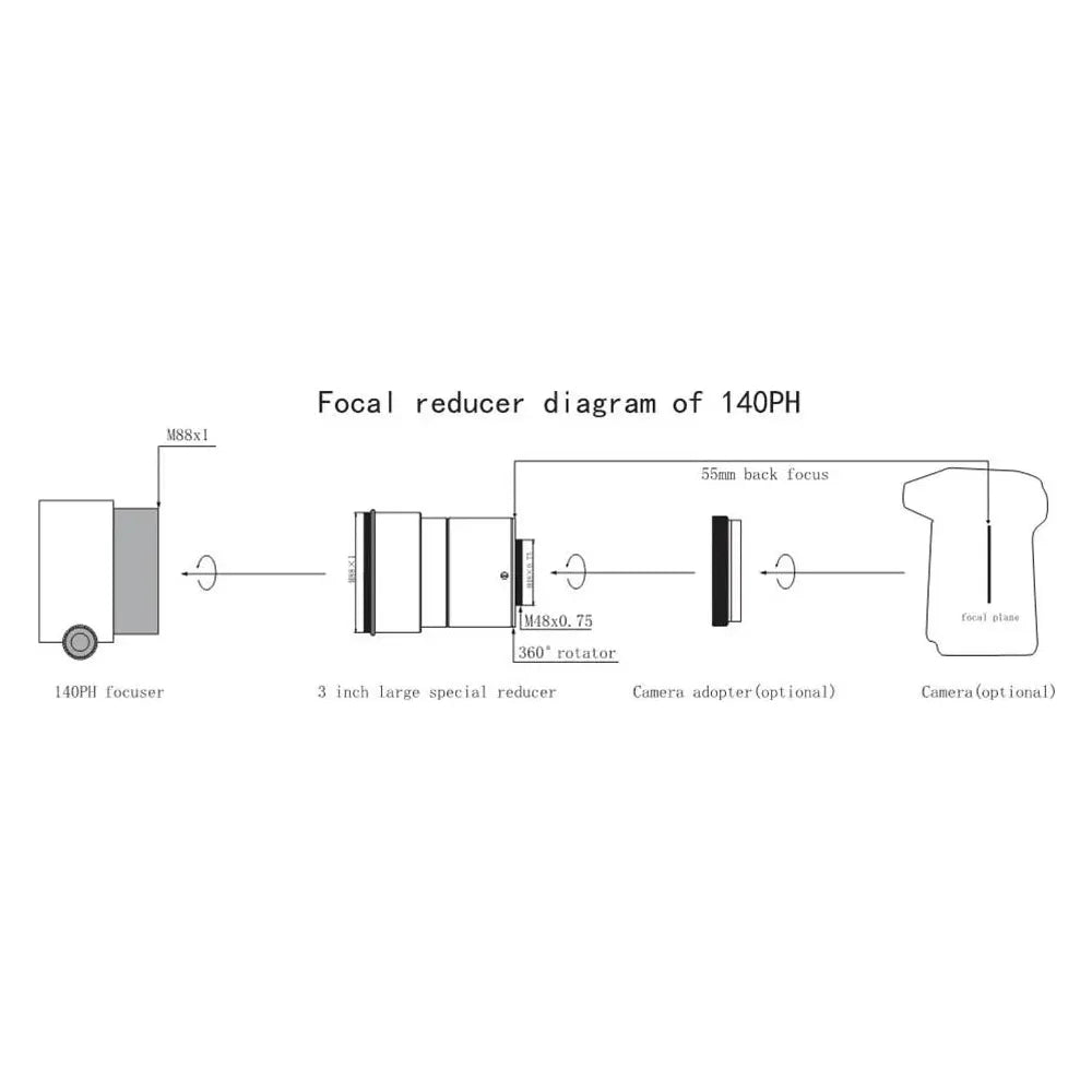 Sharpstar 3" f/4.8 0.74x Reducer and Flattener for FULL FRAME Cameras for Sharpstar 140PH Telescope - M48 Camera Connection