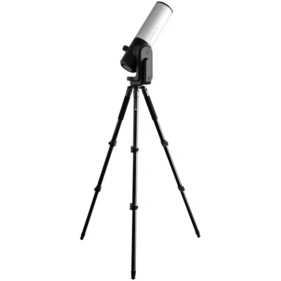 Unistellar eVscope smart telescope with integrated app, providing access to a 5000+ object catalogue for seamless celestial exploration. Additionally, it offers global connectivity through the Unistellar Global Network of Citizen Astronomers, automatic field detection, advanced light pollution reduction, and high-resolution imaging