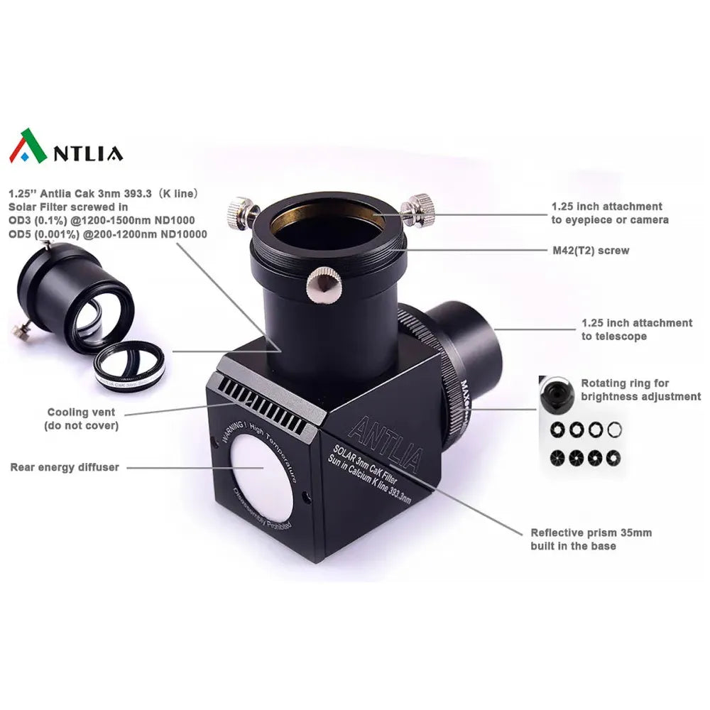 Antlia Imaging Herschel-wedge with 35mm Prism and 1.25&quot; CaK Calcium-K 3nm 393.3nm Imaging Solar Filter - Vega Vision