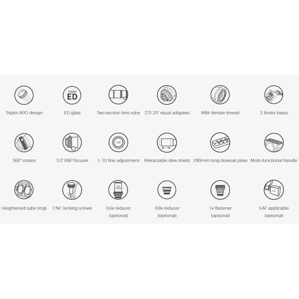 ASKAR 103APO Triplet f/6.8 APO Refractor Telescope with 1x Flattener, 0.8x Reducer and 0.6x Reducer
