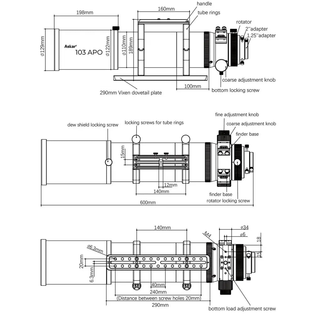 ASKAR 103APO Triplet f/6.8 APO Refractor Telescope with 1x Flattener and 0.8x Reducer