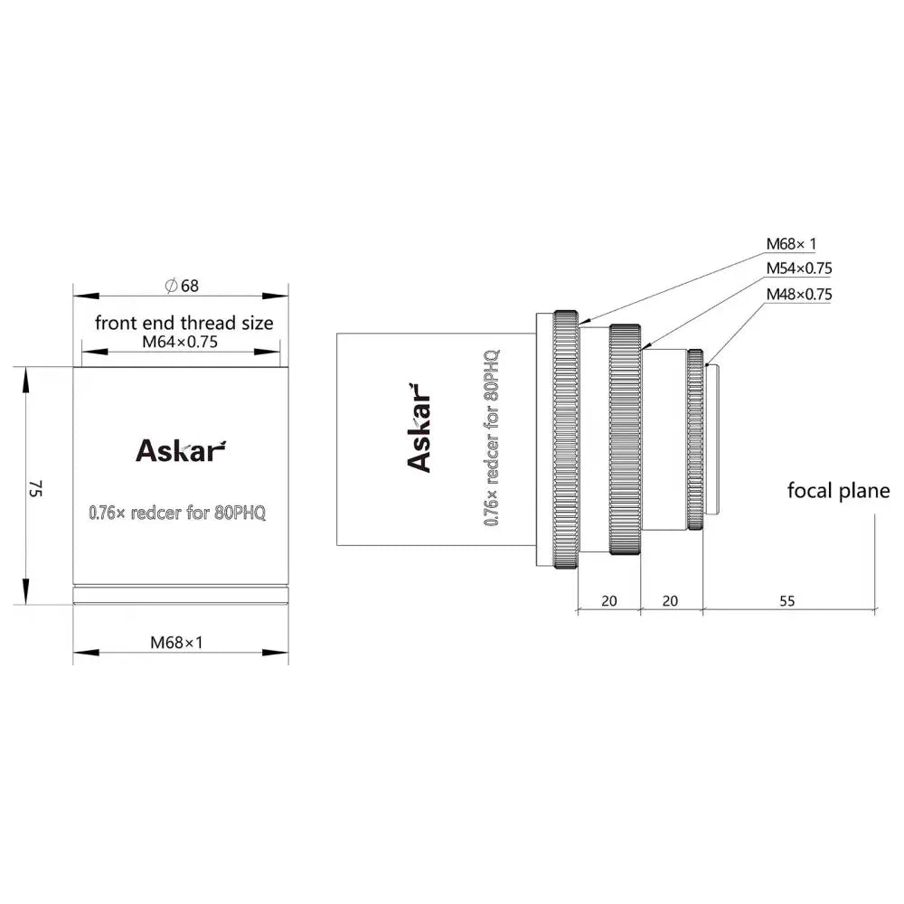 ASKAR 3" f/5.7 0.76x Reducer for ASKAR 80PHQ Telescope