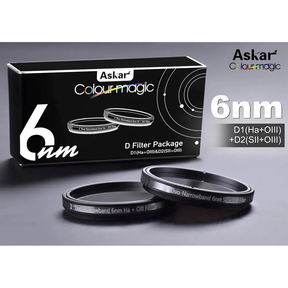 Askar ColourMagic 6nm Deep-Sky Duo Narrowband Imaging Filter D Filter Set - D1 (OIII + Ha) and D2 (OIII + SII) 2"