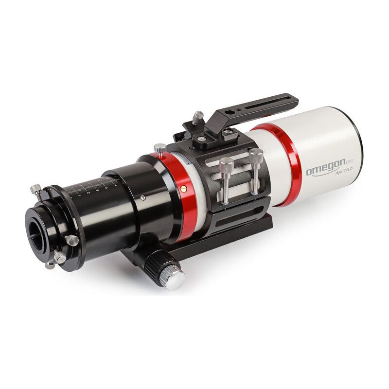 Experience the versatility of the 1:10 gear rack focuser on the extended Omegon Apochromatic Refractor Pro APO AP 76/342 Triplet ED OTA. Engineered for precise adjustments, this focuser ensures optimal focus, enhancing your astrophotography and celestial observation endeavours with unparalleled precision and ease