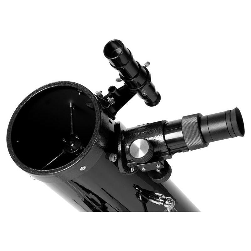 Omegon Telescope N 76/700 AZ-1 - A close up view of the 1.25&quot; eyepiece for sharp focus and the 5x24 finder scope to assist in locating your chosen object