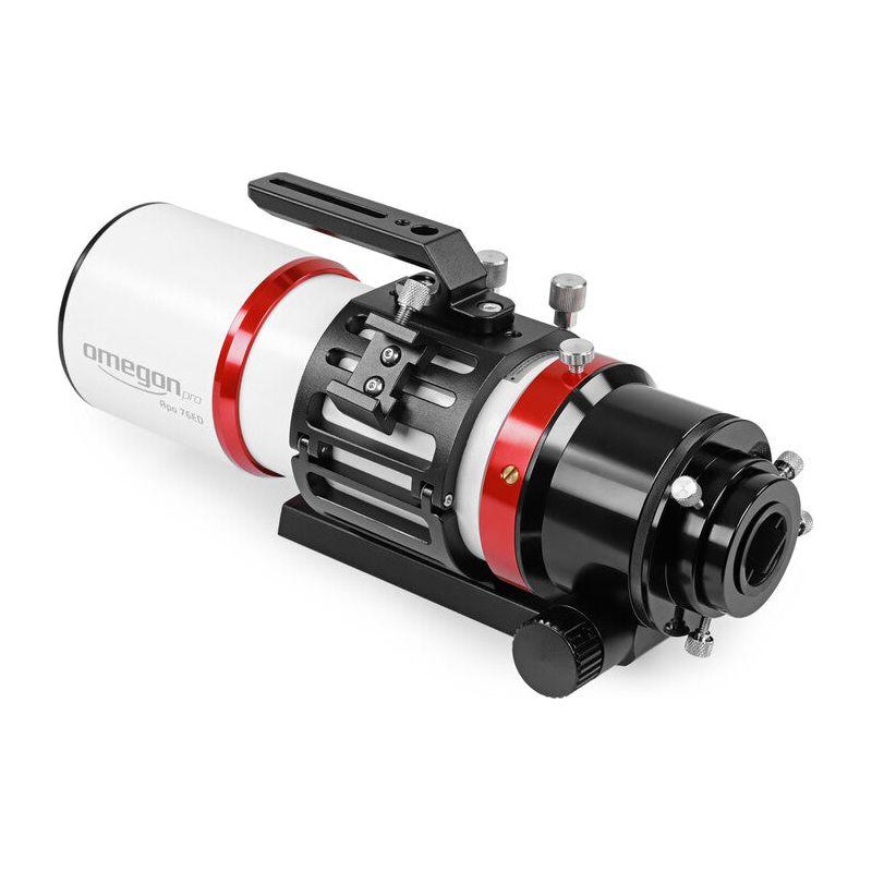 Explore the rear side of the Omegon Apochromatic Refractor Pro APO AP 76/418 Triplet ED OTA, featuring a Vixen-type finder shoe. This component adds versatility to your setup, allowing for easy attachment of compatible accessories for enhanced astronomical observations and astrophotography