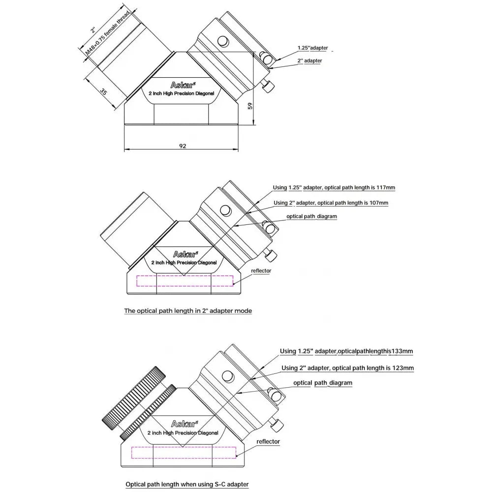 Askar 2&quot; High Precision Mirror Diagonal with Dielectric Coating with SCT Adapter - Vega Vision