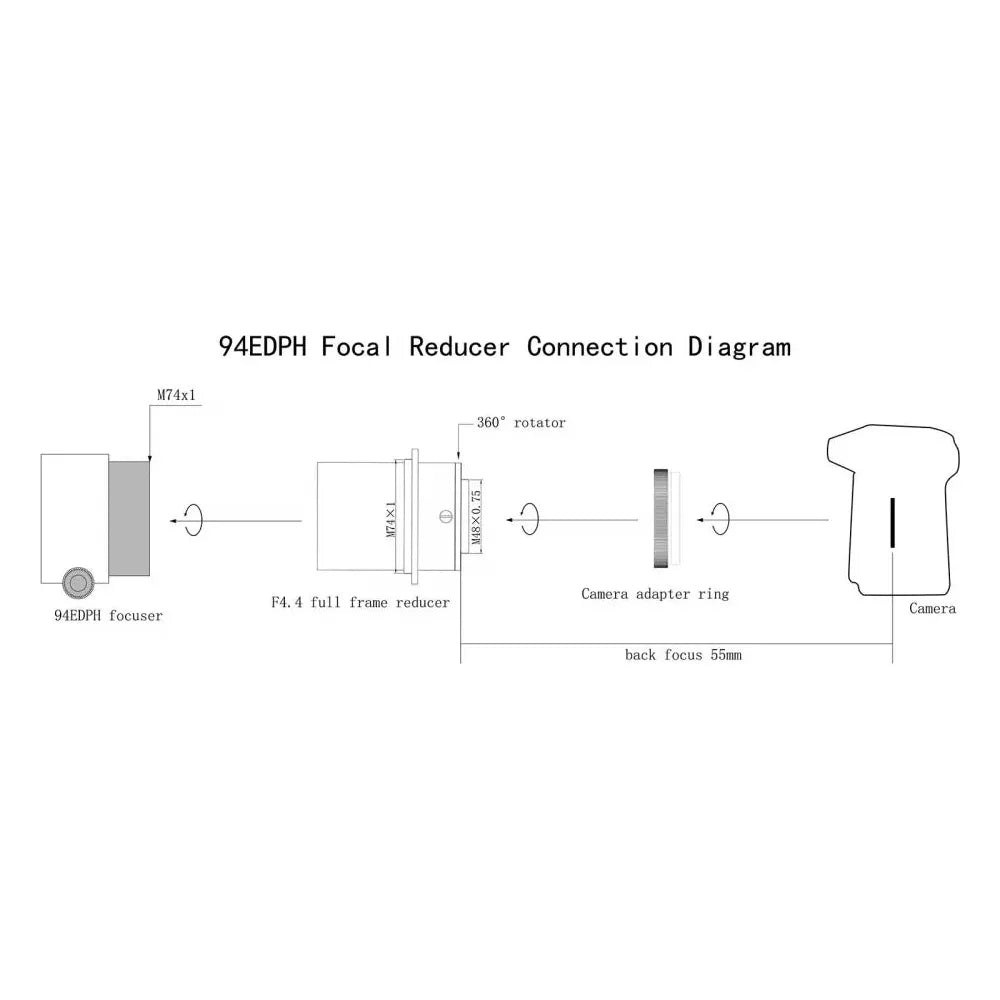 Sharpstar 2.5&quot; f/4.4 0.8x Reducer and Flattener for FULL FRAME Cameras for Sharpstar 94EDPH Telescope - M48 Camera Connection - Vega Vision