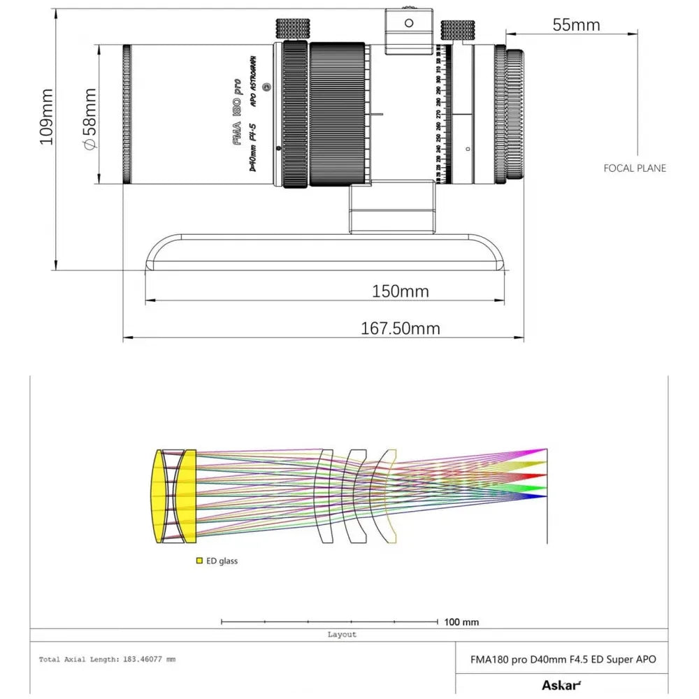 ASKAR FMA F180 PRO f/4.5 Astrograph Camera Lens - Triplet APO Refractor Telescope with f/4.5 reducer/flattener - Vega Vision