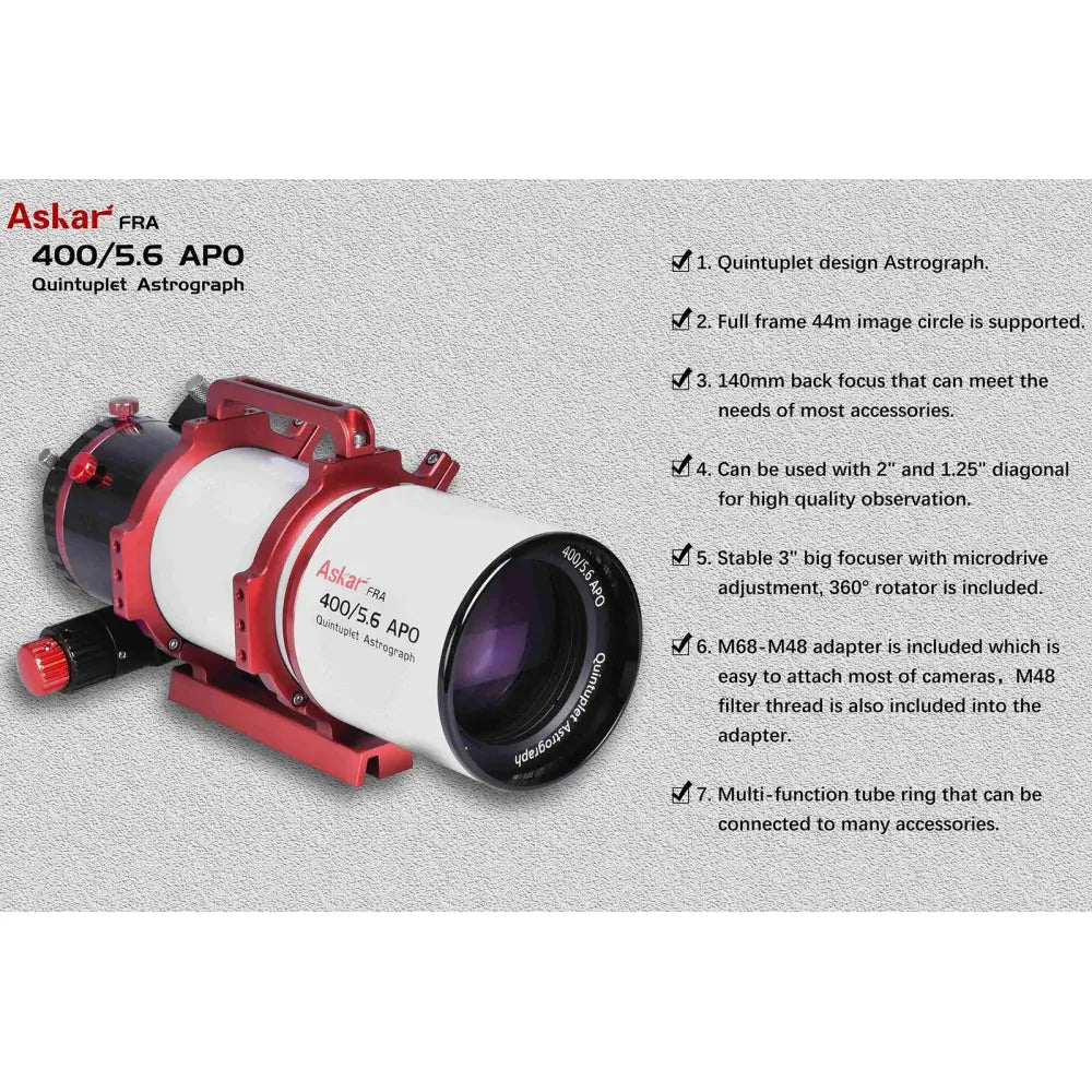 ASKAR FRA400 f/5.6 Quintuplet Astrograph APO Apochromatic Refractor Telescope - Vega Vision