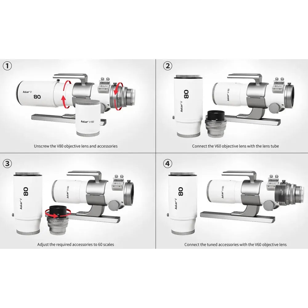 ASKAR V Modular APO Telescope with 2 Interchangeable Lenses with 60mm and 80mm Apertures and 6 Possible Focal Lengths - Vega Vision