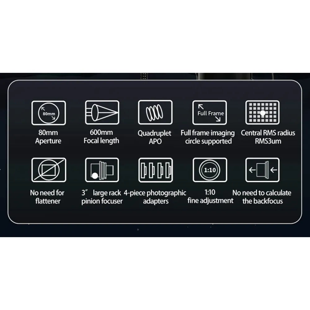 ZWO FF80 80mm f/7.5 APO Quadruplet Refractor Telescope - Vega Vision